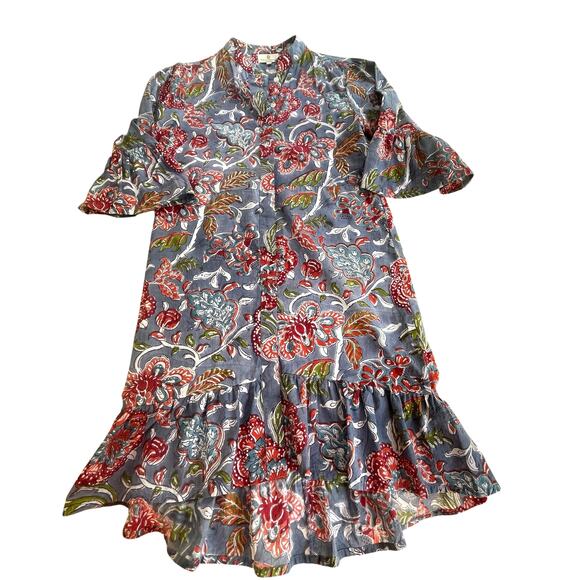 Perry Walker Collective Tori Button-Front Blue Floral Cotton Dress - Size 1/XS - Picture 8 of 16